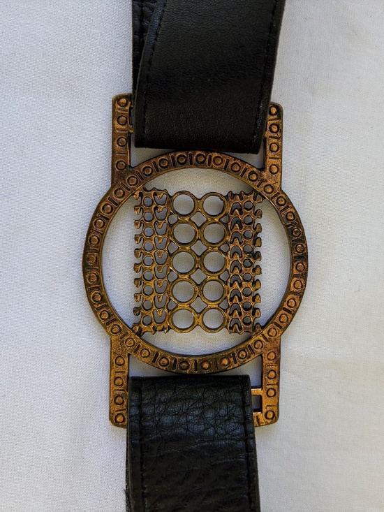 Pentti Sarpaneva Accessories - Pentti Sarpaneva Finland Brass Geometric Belt Vintage Modernist D‑Ring Closure